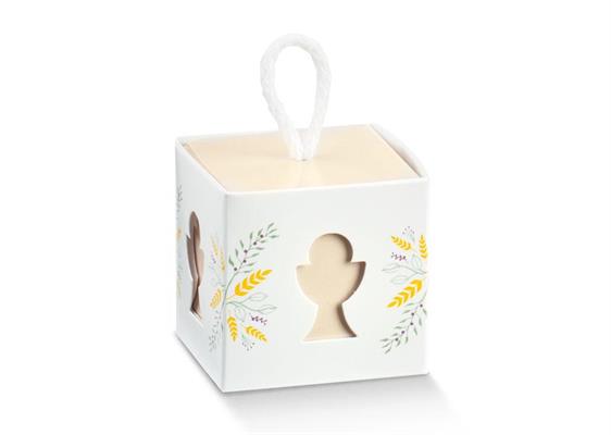 SCAT. CUBO CON CORDINO  5X5X5 CALICE WHITE HOLY