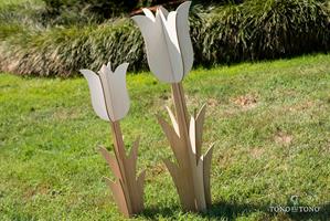 SET 2 TULIPANI BIANCO IN LEGNO H.90/70