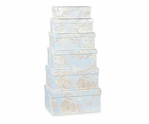 SCATOLA RETTAN. TESSUTO CM.30X21X10H AZZURRO FIORI