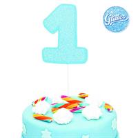 PICK NUMERALE 1 GLITTER AZZURRO