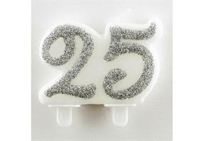 CANDELINA 25 ANNI CM. 7 GLITTER ARGENTO