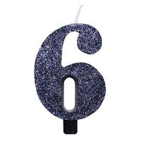 CANDELINA NUMERALE CM.9,5 GLITTER NR.6 NERA