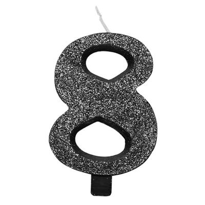 CANDELINA NUMERALE CM.9,5 GLITTER NR.8 NERA