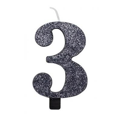 CANDELINA NUMERALE CM.9,5 GLITTER NR.3 NERA