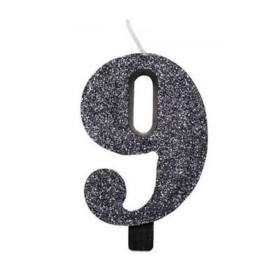 CANDELINA NUMERALE CM.9,5 GLITTER NR.9 NERA