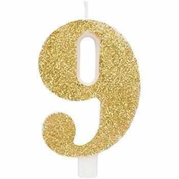 CANDELINA NUMERALE CM.9,5 GLITTER NR.9 ORO