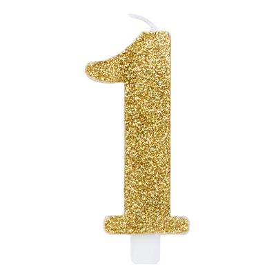 CANDELINA NUMERALE CM.9,5 GLITTER NR.1 ORO