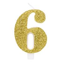 CANDELINA NUMERALE CM.9,5 GLITTER NR.6 ORO