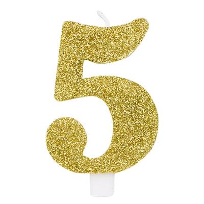 CANDELINA NUMERALE CM.9,5 GLITTER NR.5 ORO