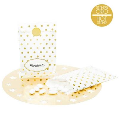 SACCHETTO CANDY CM.13X20 BIANCO POIS ORO PZ.8