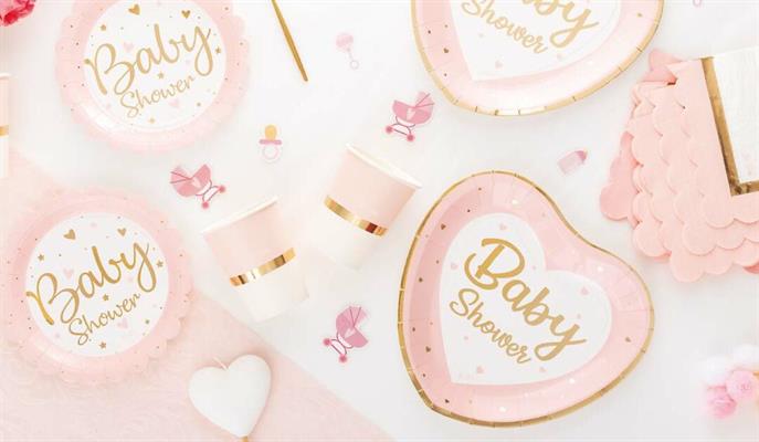 PIATTI CARTA BABY SHOWER CUORE PINK GOLD CM.23 PZ8