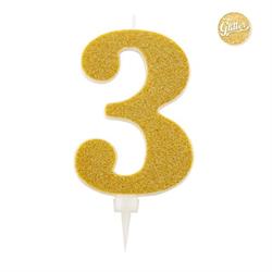 CANDELINE GLITTER NUMERO GOLD 3 CM.15,5