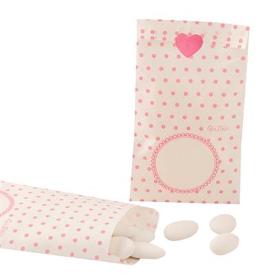 SACCHETTO CANDY CM.8X14 POIS ROSA PZ.10 ADES.CUORE