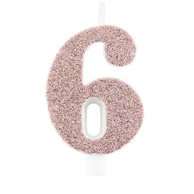 CANDELINA NUMERALE CM.9,5 GLITTER NR.6 ROSA GOLD