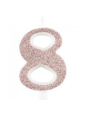 CANDELINA NUMERALE CM.9,5 GLITTER NR.8 ROSA GOLD