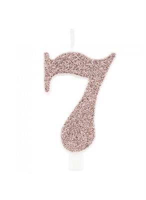 CANDELINA NUMERALE CM.9,5 GLITTER NR.7 ROSA GOLD