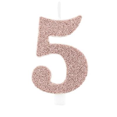 CANDELINA NUMERALE CM.9,5 GLITTER NR.5 ROSA GOLD