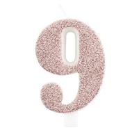 CANDELINA NUMERALE CM.9,5 GLITTER NR.9 ROSA GOLD