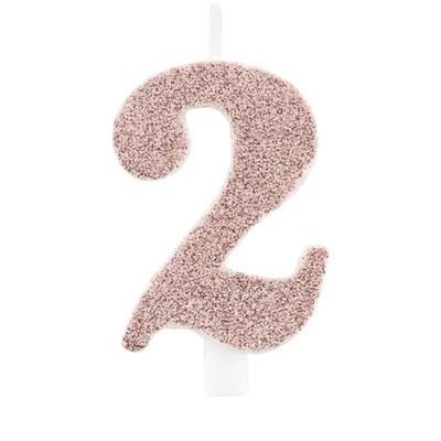 CANDELINA NUMERALE CM.9,5 GLITTER NR.2 ROSA GOLD