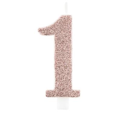 CANDELINA NUMERALE CM.9,5 GLITTER NR.1 ROSA GOLD