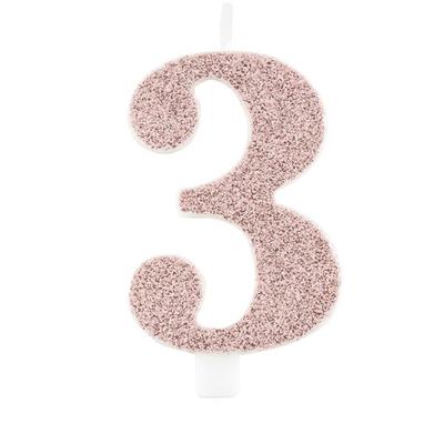 CANDELINA NUMERALE CM.9,5 GLITTER NR.3 ROSA GOLD