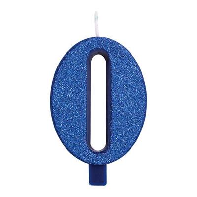 CANDELINA NUMERALE CM.9,5 GLITTER NR.0 BLU