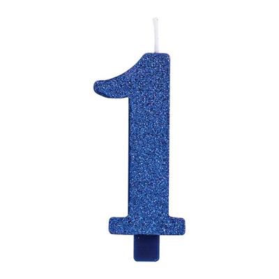 CANDELINA NUMERALE CM.9,5 GLITTER NR.1 BLU