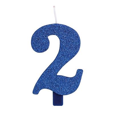 CANDELINA NUMERALE CM.9,5 GLITTER NR.2 BLU