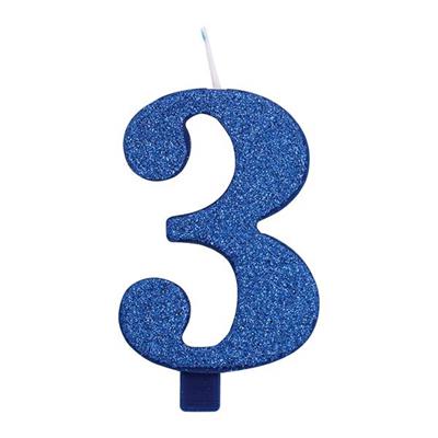 CANDELINA NUMERALE CM.9,5 GLITTER NR.3 BLU