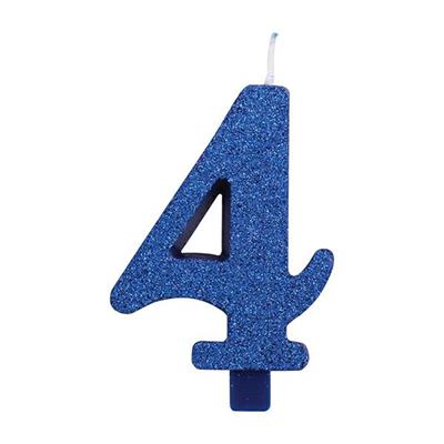 CANDELINA NUMERALE CM.9,5 GLITTER NR.4 BLU