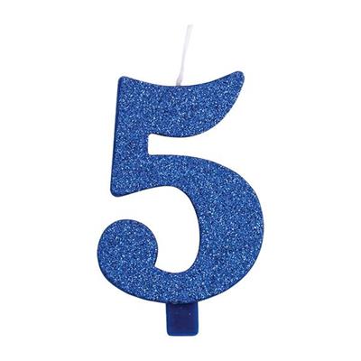 CANDELINA NUMERALE CM.9,5 GLITTER NR.5 BLU