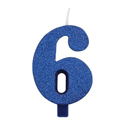 CANDELINA NUMERALE CM.9,5 GLITTER NR.6 BLU