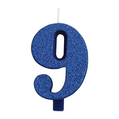 CANDELINA NUMERALE CM.9,5 GLITTER NR.9 BLU