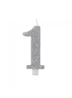 CANDELINA NUMERALE CM.9,5 GLITTER NR.1 SILVER