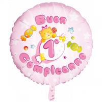 PALLONE FOIL BUON PRIMO COMPLEANNO ROSA CM.45