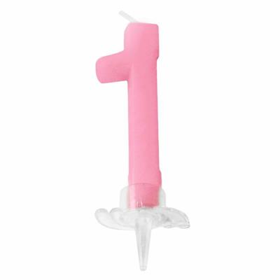 CANDELINA MINI NUMERALE CM.7 NR.1 ROSA