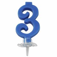 CANDELINA MINI NUMERALE CM.7 NR.3 BLU COBALTO