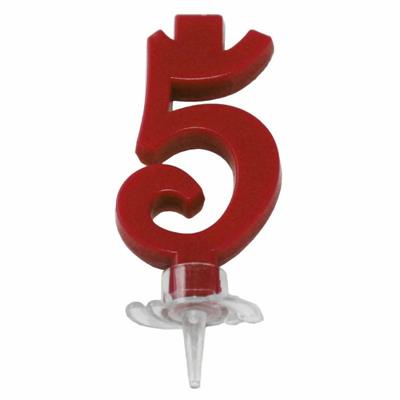 CANDELINA MINI NUMERALE CM.7 NR.5 ROSSA