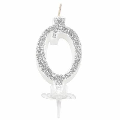 CANDELINA MINI NUMERALE CM.7 NR.0 SILVER GLITTER