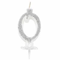 CANDELINA MINI NUMERALE CM.7 NR.0 SILVER GLITTER