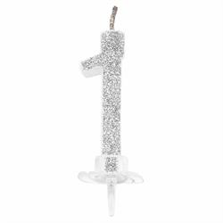 CANDELINA MINI NUMERALE CM.7 NR.1 SILVER GLITTER