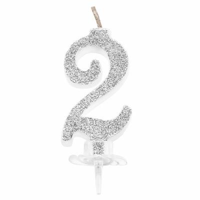 CANDELINA MINI NUMERALE CM.7 NR.2 SILVER GLITTER