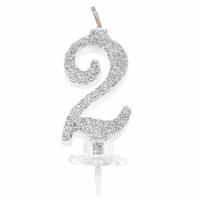 CANDELINA MINI NUMERALE CM.7 NR.2 SILVER GLITTER