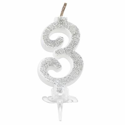 CANDELINA MINI NUMERALE CM.7 NR.3 SILVER GLITTER