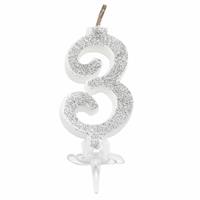 CANDELINA MINI NUMERALE CM.7 NR.3 SILVER GLITTER