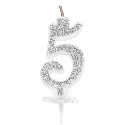 CANDELINA MINI NUMERALE CM.7 NR.5 SILVER GLITTER