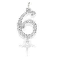 CANDELINA MINI NUMERALE CM.7 NR.6 SILVER GLITTER