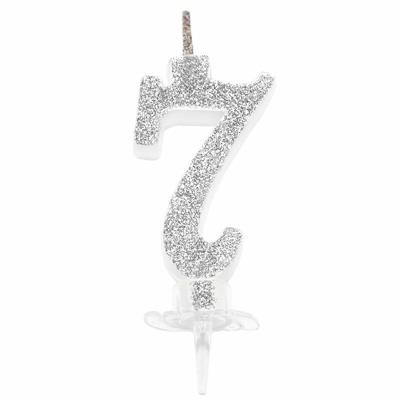 CANDELINA MINI NUMERALE CM.7 NR.7 SILVER GLITTER