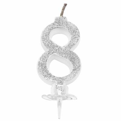 CANDELINA MINI NUMERALE CM.7 NR.8 SILVER GLITTER