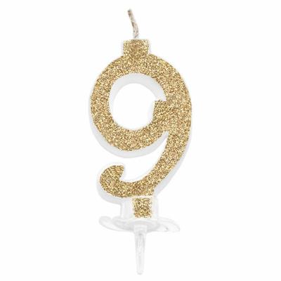 CANDELINA MINI NUMERALE CM.7 NR.9 GOLD GLITTER